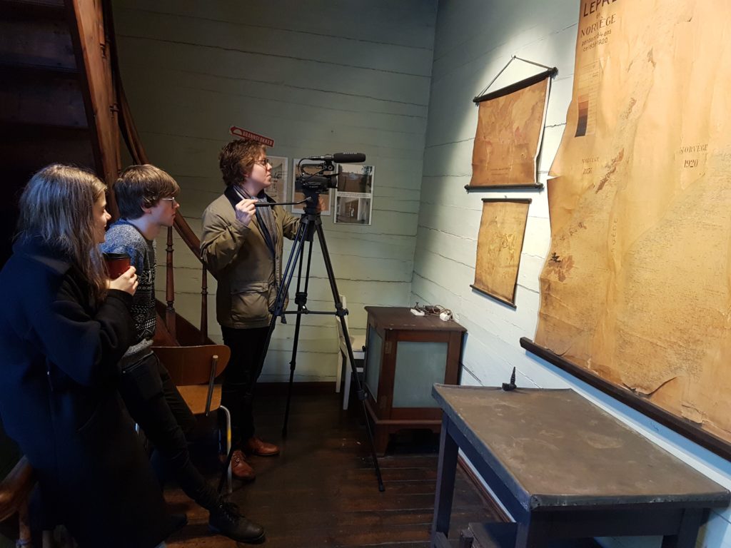 Students making a movie in the Armauer Hansen Memory Room
